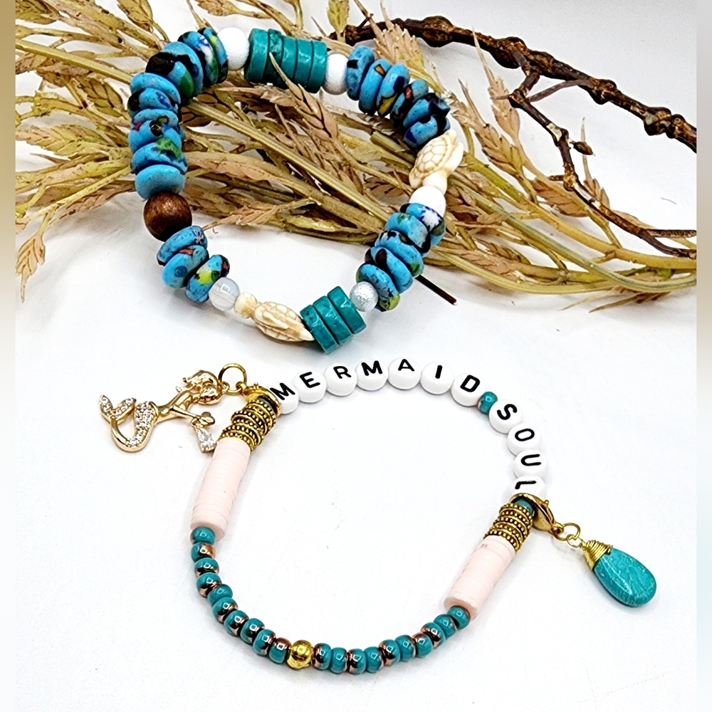 Beach theme bracelets, colorful beads,one size,stretchy bracelets